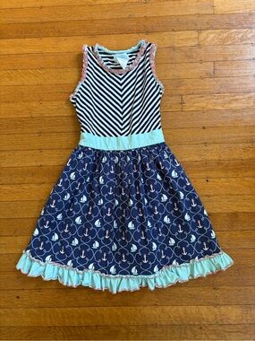Serendipity by Shrimp & Grits Nautical Preppy Sailboat & Anchor Dress Girls XL